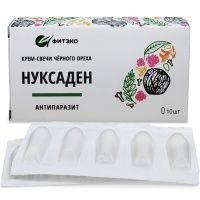 Нуксаден Антипаразит, свечи с черным орехом, гвоздикой, полынью, девясилом, Фитэко, 10 шт Нуксаден Антипаразит, свечи с черным орехом, гвоздикой, полынью, девясилом, Фитэко, 10 шт